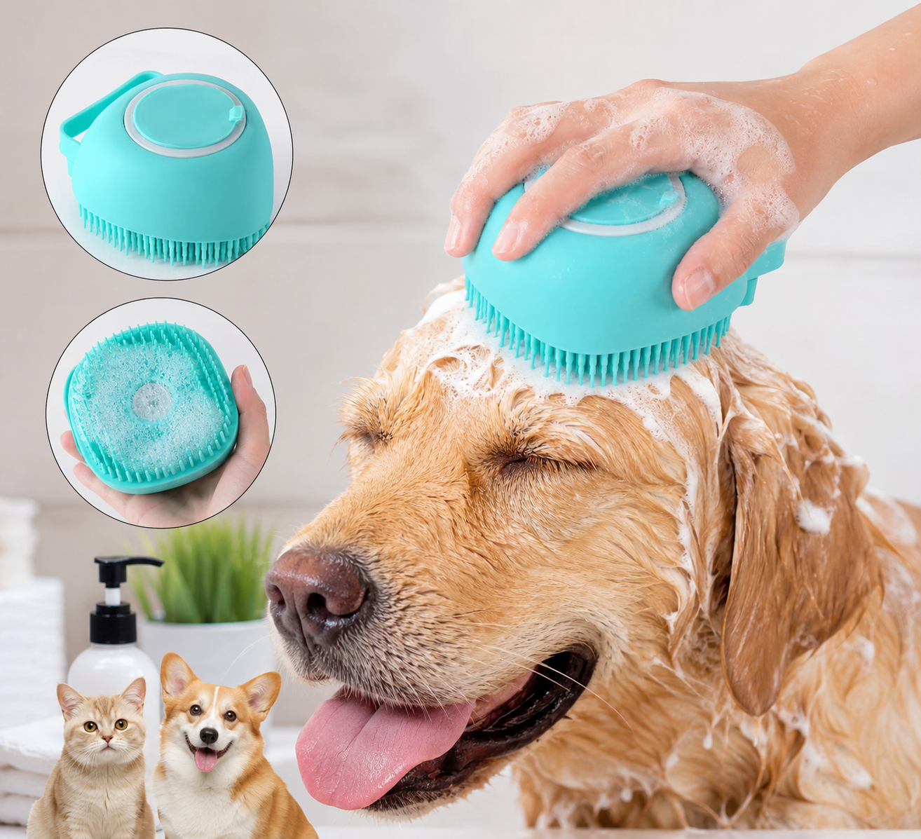 Bàn chải tắm silicone cho chó mèo